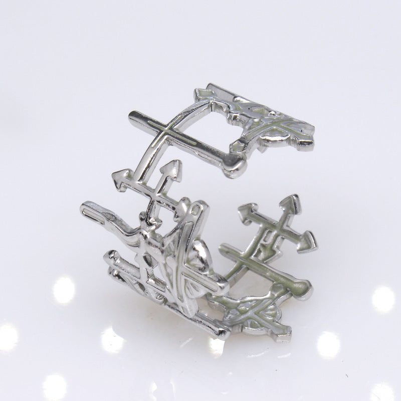 Geometrical Titanium Steel Adjustable Ring Electroplated Metal Jewelry Cross Love Redemption for Women Fashion