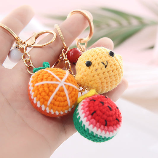 Fruit Keychain Cute Creative Key Chain With Plastic Design Fun Accessory For Keys Bags Peach Pendant Wool Ball