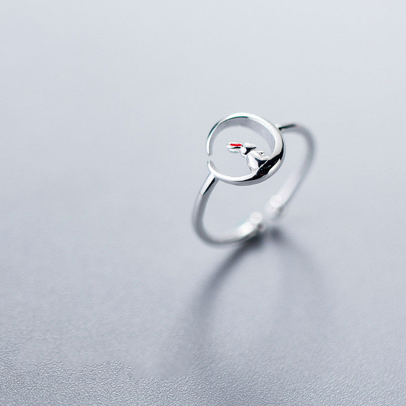 Cute rabbit opens index finger ring