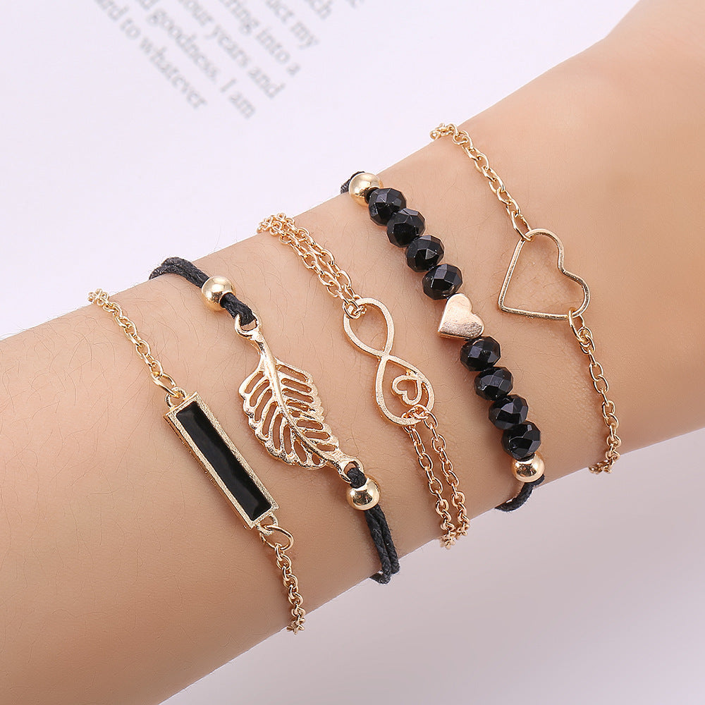Unisex Alloy Bracelet Set Hollow Leaf Pattern With Oil Dripping Decoration Simple Fashion Jewelry For Men And Women