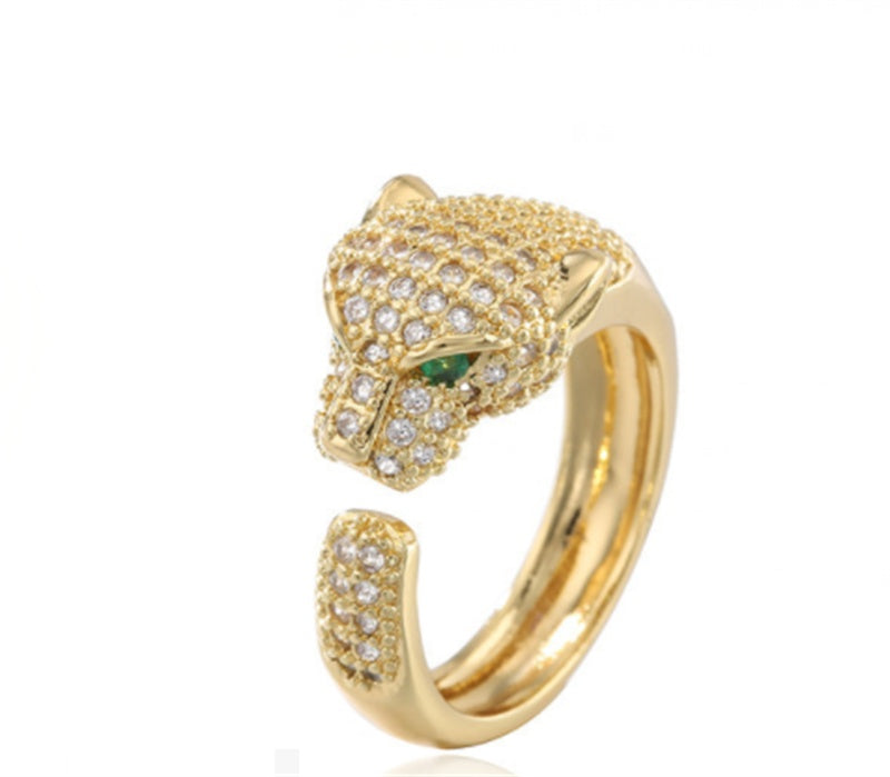 Leopard Zircon Open Ring Gold Plated Copper Brass Adjustable Dainty Fashion Jewelry For Women For Simple Style