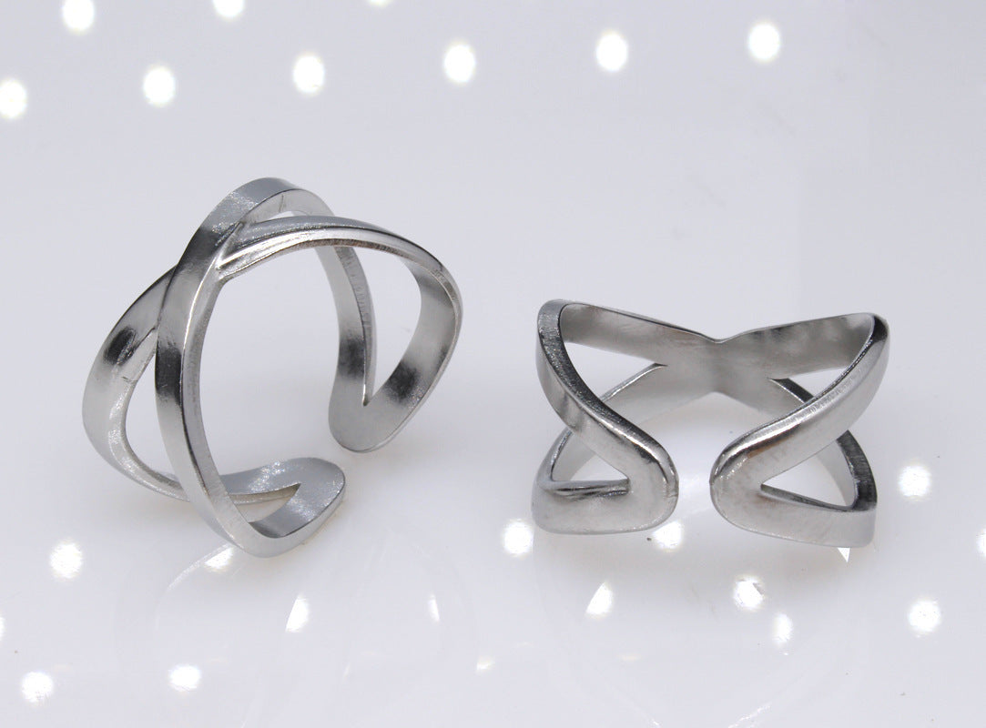Titanium Steel Adjustable Cross Ring Geometric Electroplated Jewelry For Men Women Unisex Everyday Jewelry Look