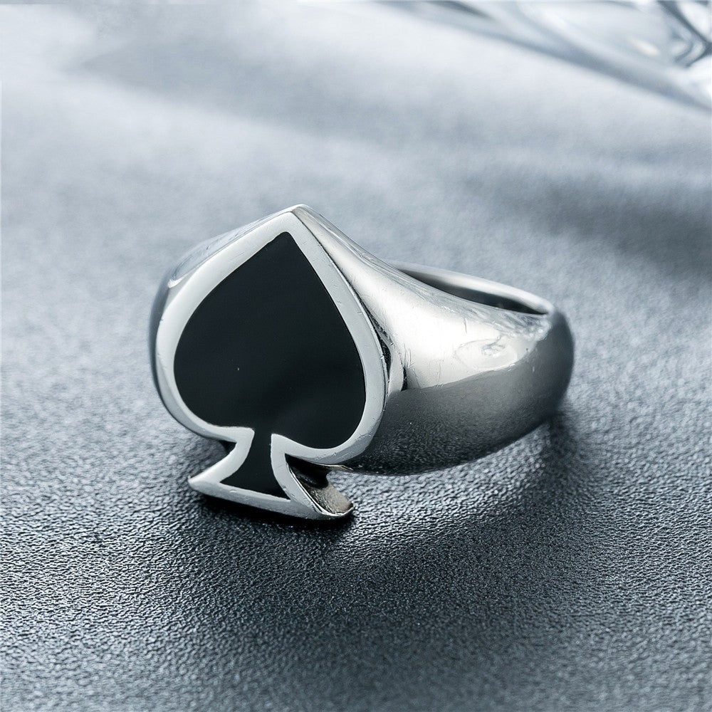Mens Titanium Steel Magician Playing Cards Spade Ring Retro European American Fashionable Jewelry Durable Gift