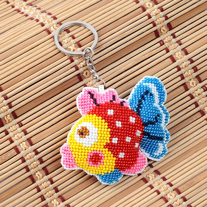 DIY Beaded Keychain Kit Handmade Fashion Accessory Embroidery Supplies Beads Key Ring Patterned for Decoration