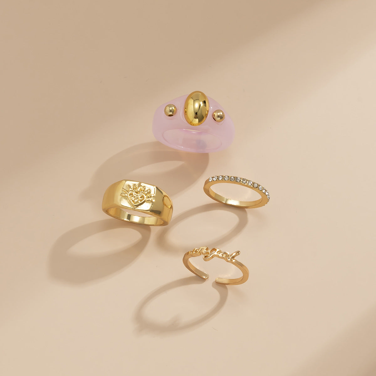 Geometric Letter Ring Set Vintage Alloy Rhinestone Pave