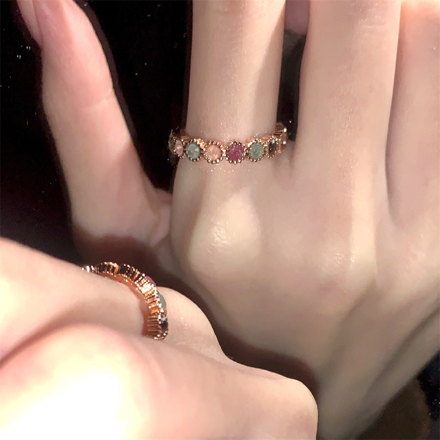 Womens Adjustable Open Ring Rainbow Tourmaline Geometric Copper Ring Electroplated Special Special Jewelry Ring