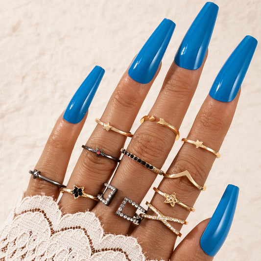 Unisex Geometric Ring Set Two Tone Alloy Wedding Bands European Design Rhombus Triangle Rings Anniversary Gift