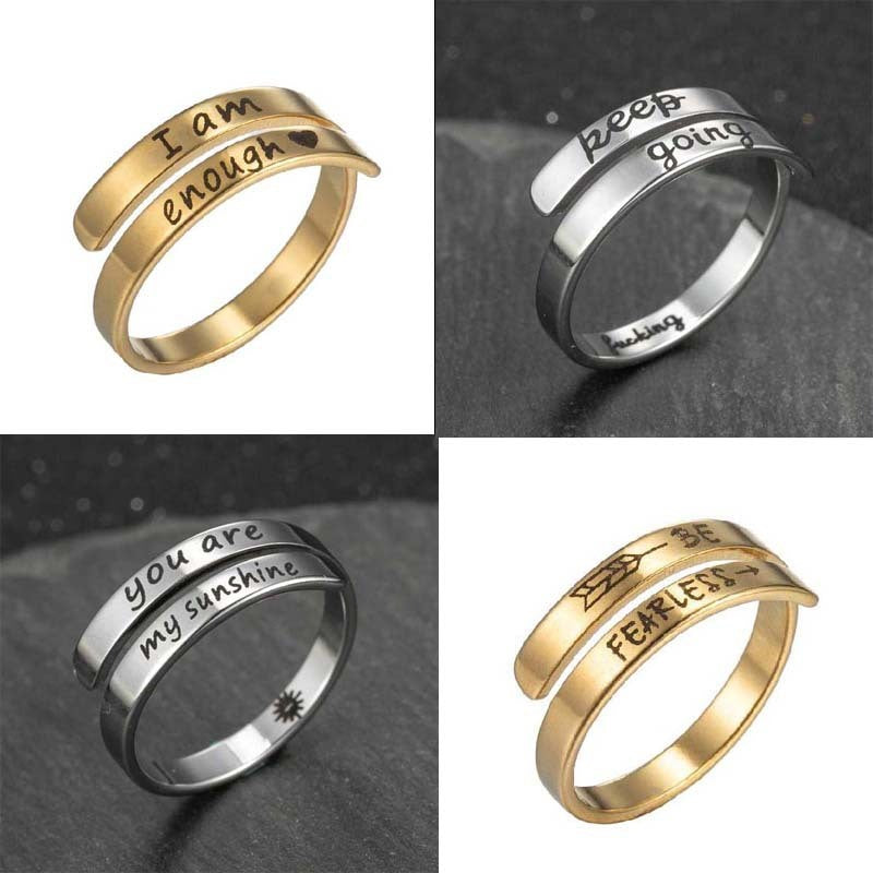 Unisex Stainless Steel Ring Retro Double Ring Adjustable Letter Ring Personality Image Metallic Design Fashion