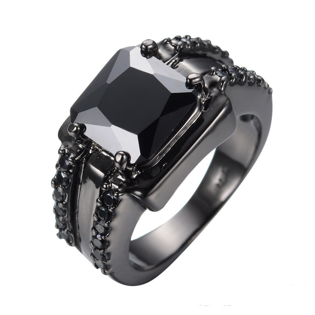 Women's Fashion Ring with Square Zircon Gemstone Four Claw Setting Big Diamond Look Electroplated Copper Ring for Her Engagement Promise Ring