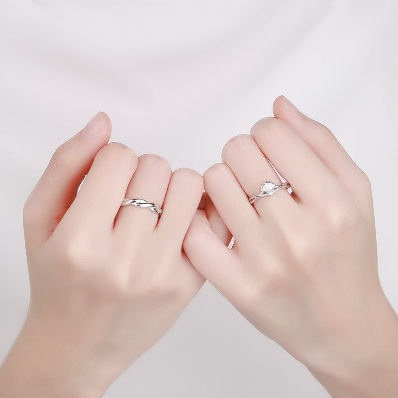 Silver Korean Geometric Couple Rings With Shellfish Design Electroplated Finish Fashion Jewelry For Trendy Jewelry Fans