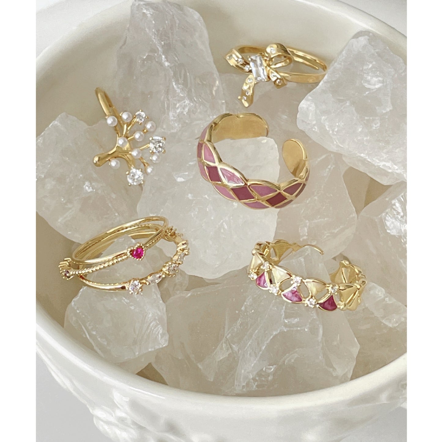 Geometric Women Rings Set Adjustable Alloy Electroplated Fashion Jewelry Ring Set Beige Purple Drip Glazed Set