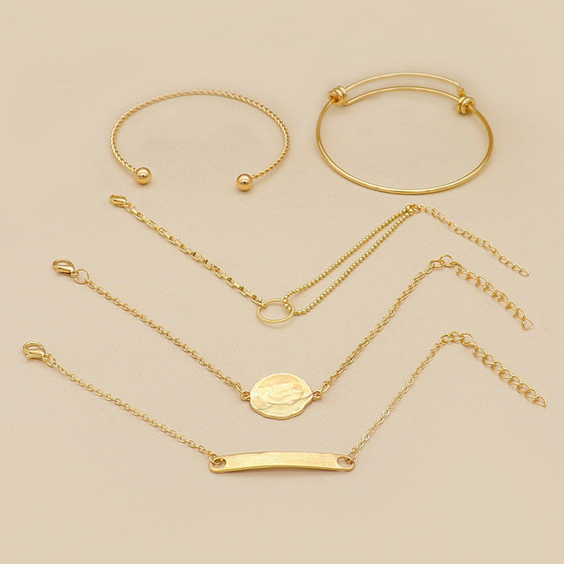 Womens Geometric Bracelet Set Round and Square Alloy Jewelry Set of Five European Styles Elegant Jewelry Craft