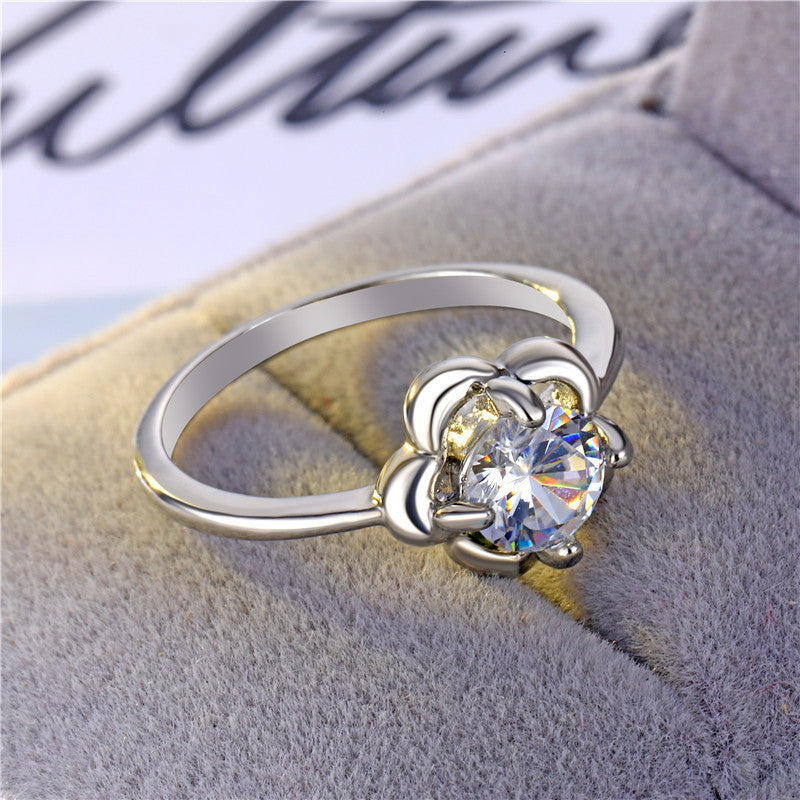 Women Titanium Steel Ring Six Claw Zircon Alloy Inlaid Gemstone Round White Ring For Everyday Wear Size 6 7 8