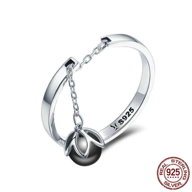 Womens Sterling Silver Ring Shell Beads Inlaid Zircon Personalized Flower Jewelry Ring European American Style