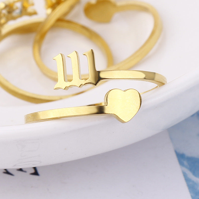 Angel Number Ring Stainless Steel Gold Heart Adjustable Unisex Vintage Fashion Classic Ring For Everyone Today
