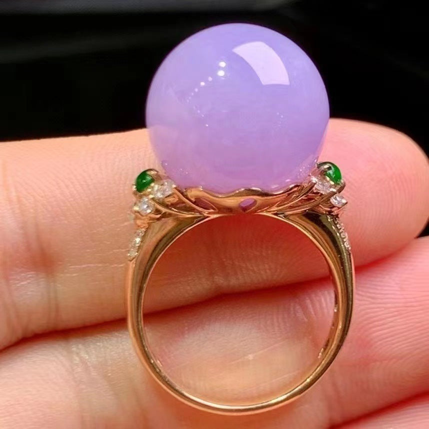 Violet Chalcedony Ball Ring For Women Rosegold Plated Copper Adjustable Size Jewelry Elegant Accessory Modern