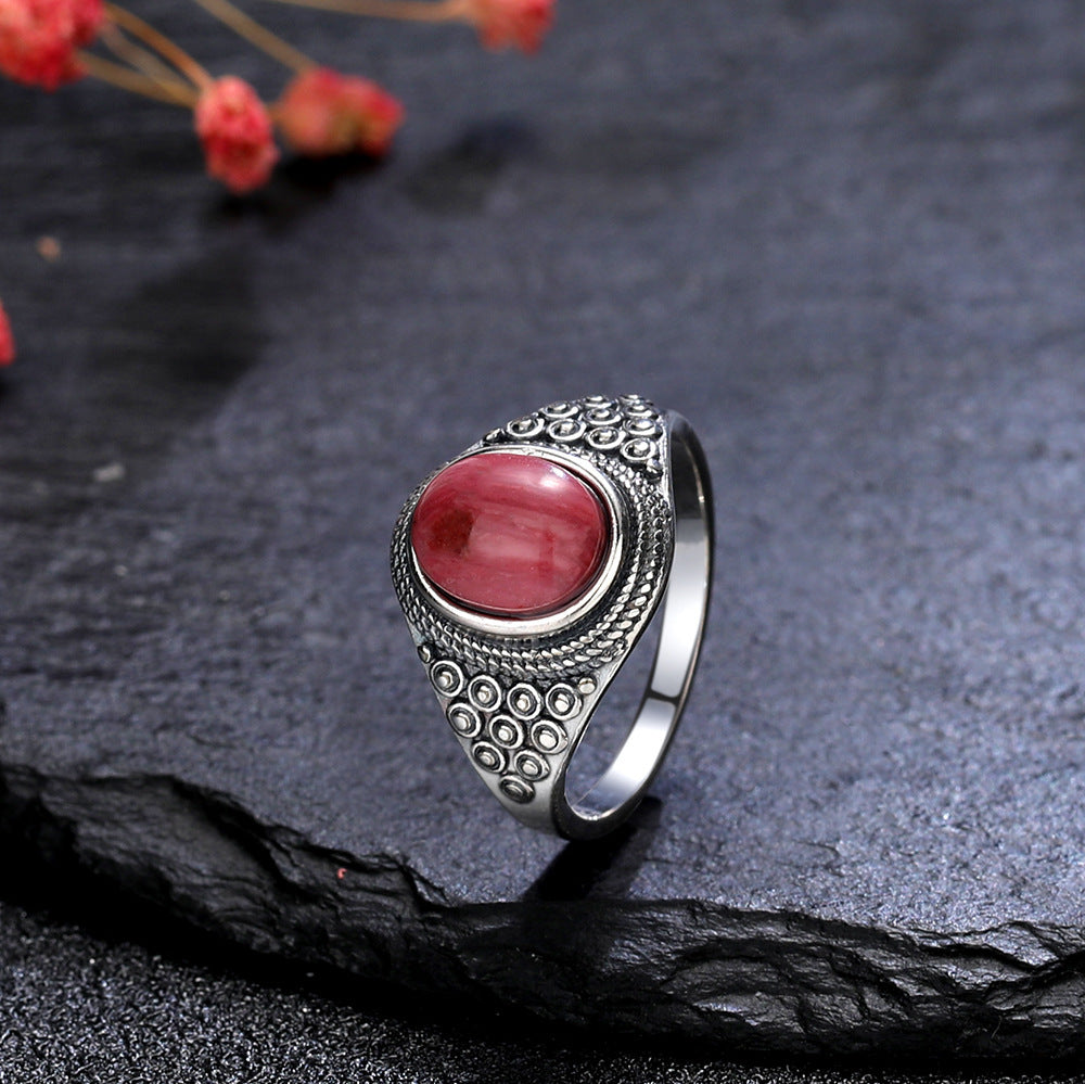 Unisex Turquoise Stone Ring With Copper Band Rhodolite And Tiger Eye For Men Women Modern Fashion Accessory XP