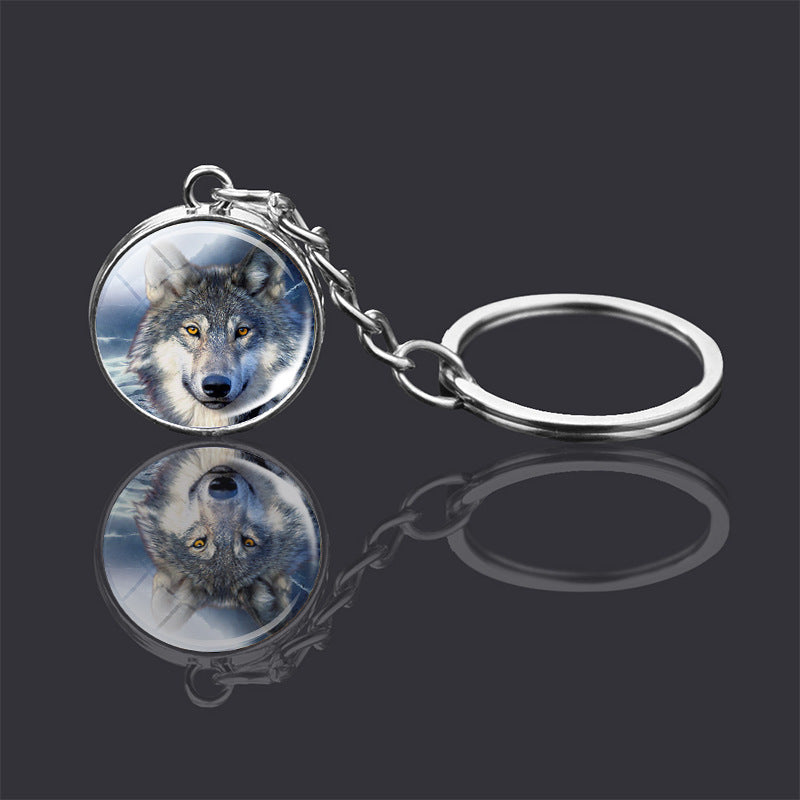 Animal Key Chain Double Sided Glass Ball Pendant Metal Key Ring Unisex Accessories Donkey Rabbit Giraffe Dolphin Fox