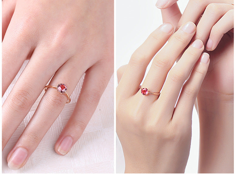 Round Candy Six Claw Pomegranate Red Simulated Gemstone Ring For Women Fashion Jewelry Elegant Vintage Style Sparkle