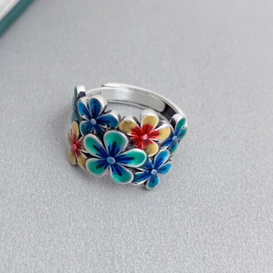 Unisex Adjustable Flower Ring Copper Jewelry Floral Band For Women And Men Trendy Accessory Modern Floral Ring
