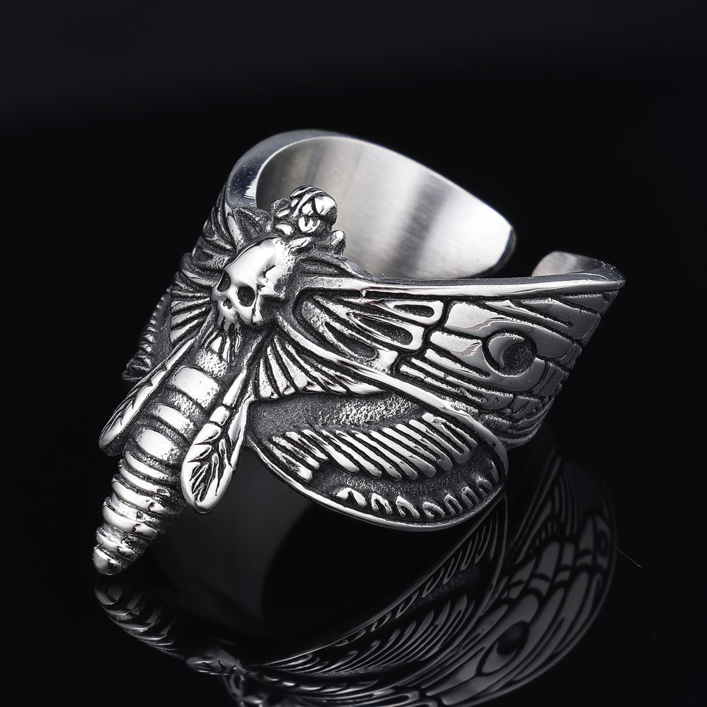 Stainless Steel Gothic Butterfly Ring Unisex Deathly Moth Jewelry Durable Trendy Statement Rings For Men Women