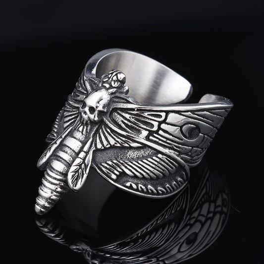 Stainless Steel Gothic Butterfly Ring Unisex Deathly Moth Jewelry Durable Trendy Statement Rings For Men Women
