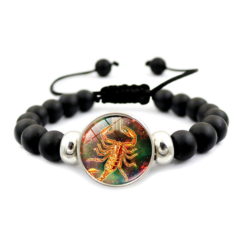 Unisex Zodiac Constellation Beaded Bracelet With Time Gem Adjustable Length Glass Beads Travel For Travel Gift