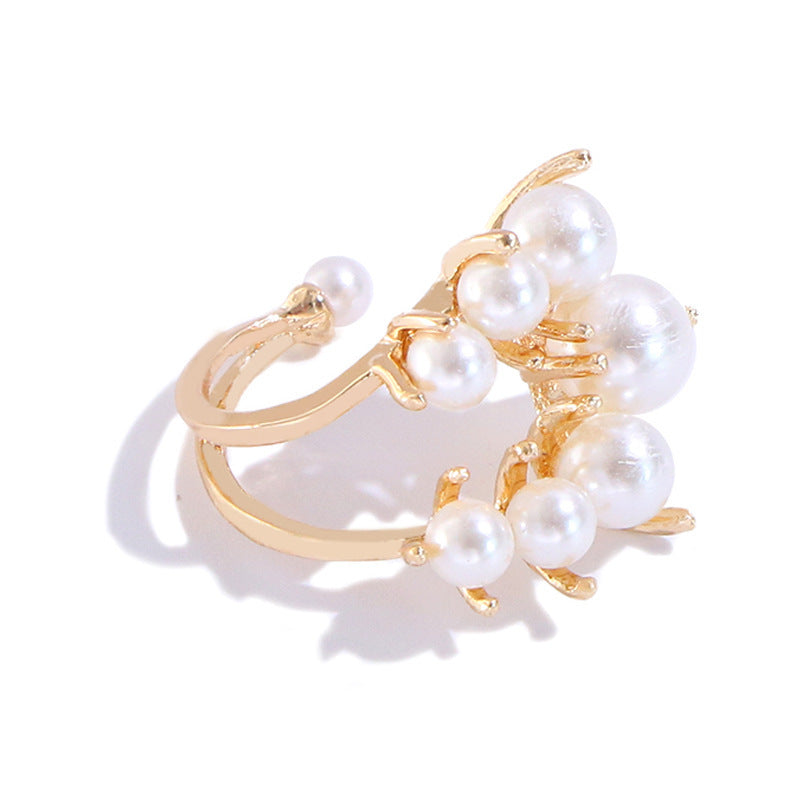 Gold Plated Pearl Ring Geometric Design Alloy Band With Imitation Gemstones For Women Elegant Gift For You Now