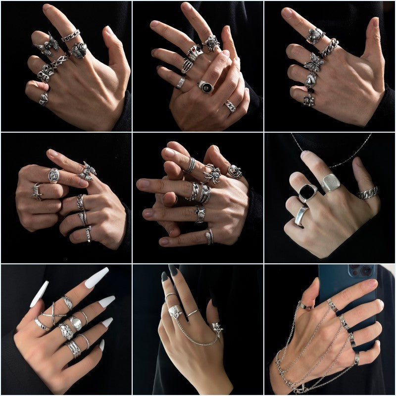 Mens Vintage Ring Set Darker Wind Alloy Rings With Distressed Bat Skull And Double Headed Snakes Design Gothic