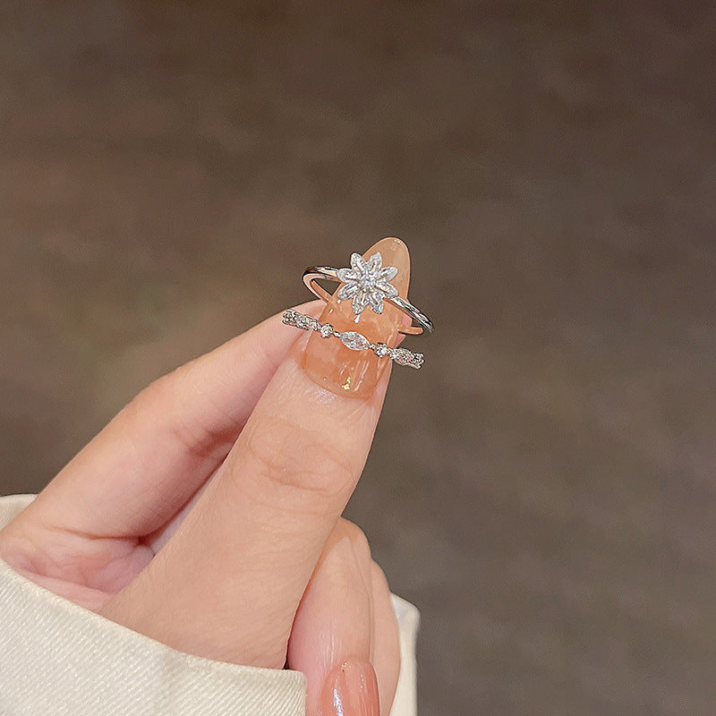 Elegant PearlWhite Ring Geometric Copper Band Electroplated White Gold Gemstone Inlay Gift For Her Korean Style