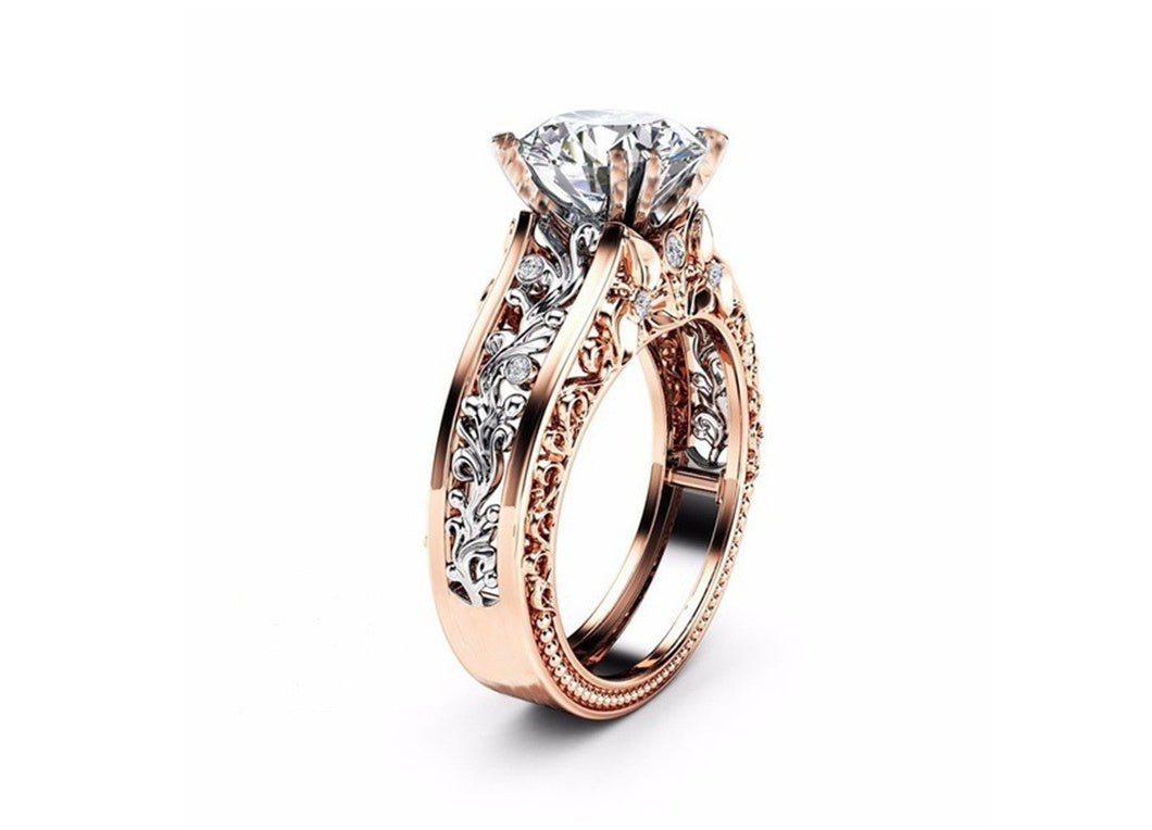 New Ring Plated 14K Rose Gold Separated Ring Champagne Gemstone Diamond Ring Fashion Women Must Have Beautiful