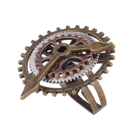 Vintage Steampunk Ring Adjustable Open Design Clock Hand Gears Alloy Jewelry Fashion Accessory Elegant Statement Piece