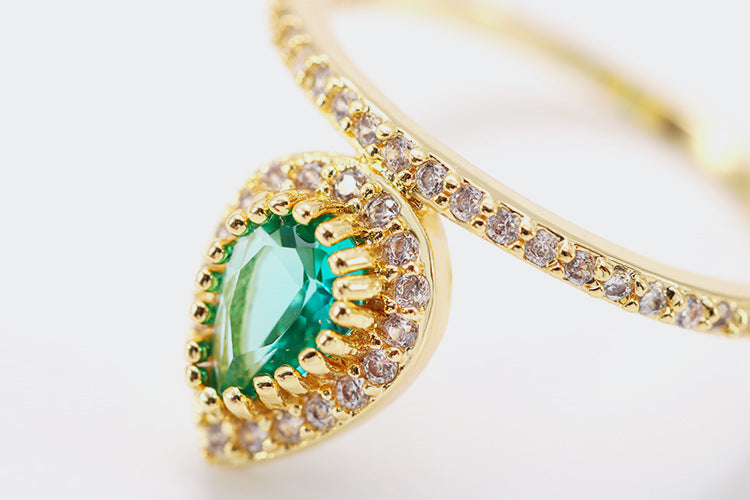 Womens Gold Plated European Crown Ring With Zircon Glass Inlay Fashion Copper Ring Elegant Thai Gift Anniversary Ring