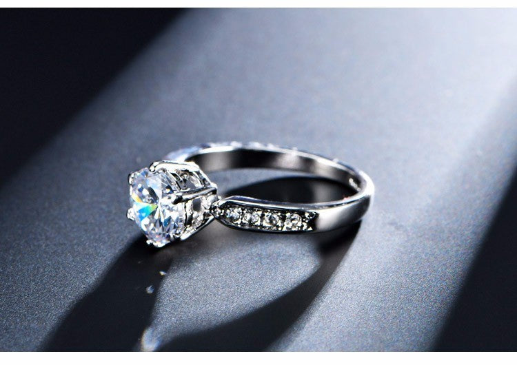 Six Claw Diamond Ring Gold or Silver Color Prong Setting With Sizes 5 6 7 8 9 10 For Elegant Everyday Wear Shine