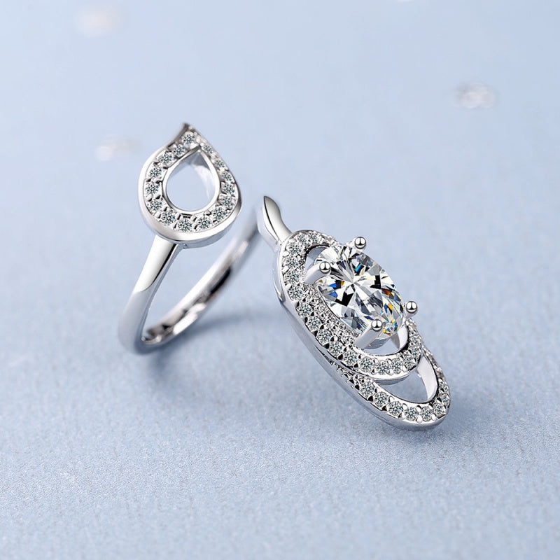 Womens Diamond Open Ring Copper Adjustable Geometric Design Fashion Jewelry Statement Piece For Her Bold Shine