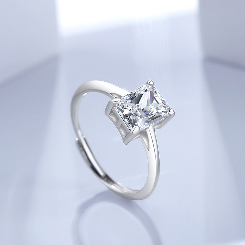 Sterling Silver Adjustable Ring Geometric Cube Sugar Design With Rhinestones Inlaid Gemstone For Women Jewelry Gift