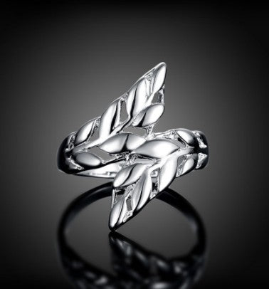 Silver Feather Ring With Gemstones Inlay Size 8 For Women