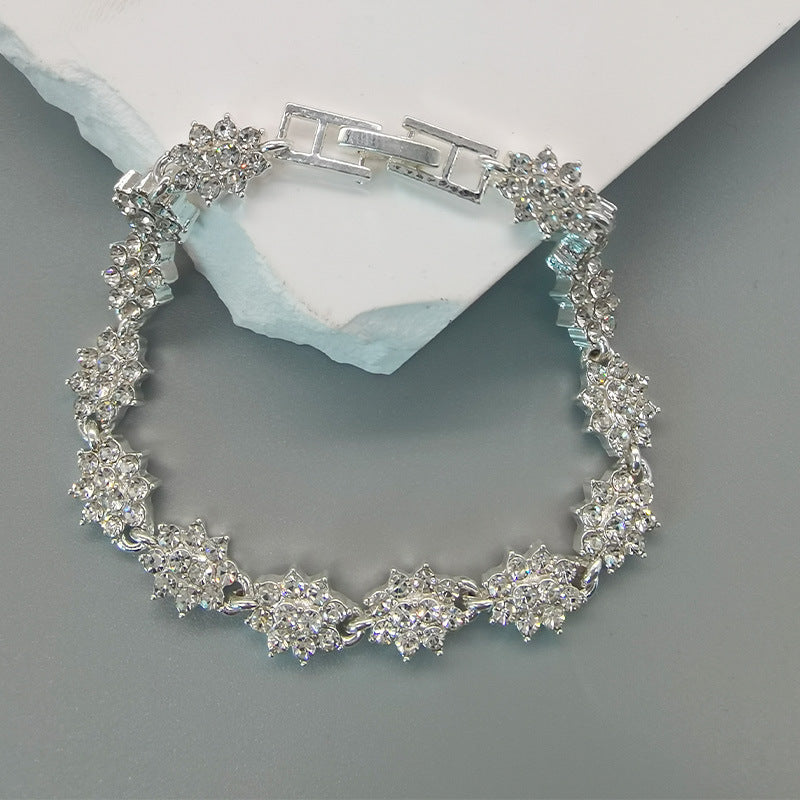 Geometric Alloy Bracelet With Rhinestones Diamonds For Women Roman Design Jewelry Gift Silver Gold Rose Silver