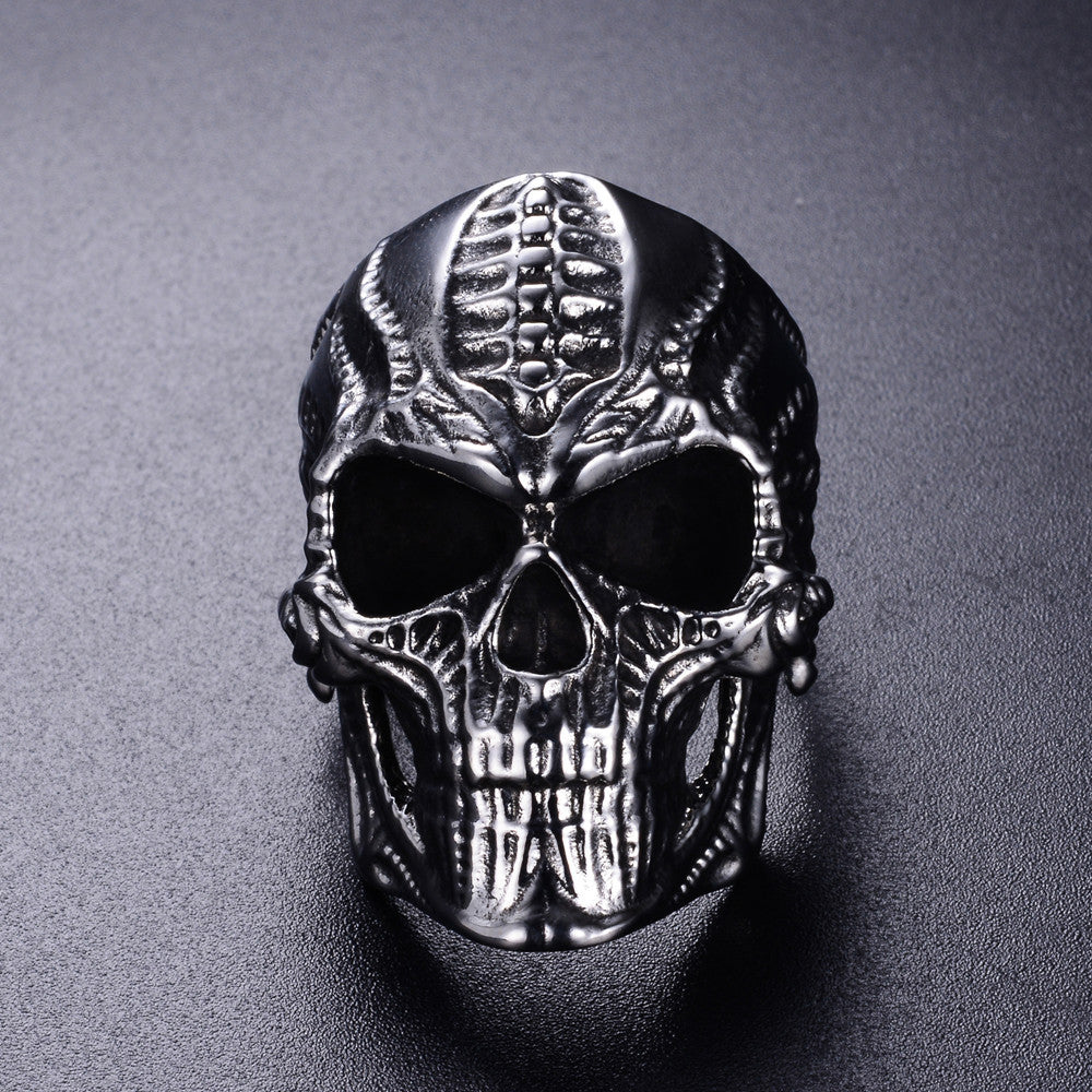 Men's Stainless Steel Skull Ring Punk Hip Hop Biker Ring Bold Statement Ring Gothic Jewelry Wide Band Ring for Men or Women Skull Design Ring Size 7-13