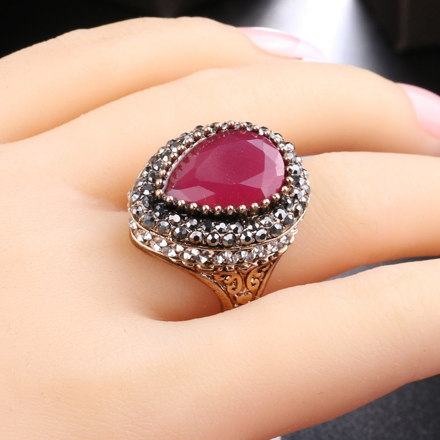 Womens Drop Shape Gemstone Ring Copper Plated Jewelry Gift