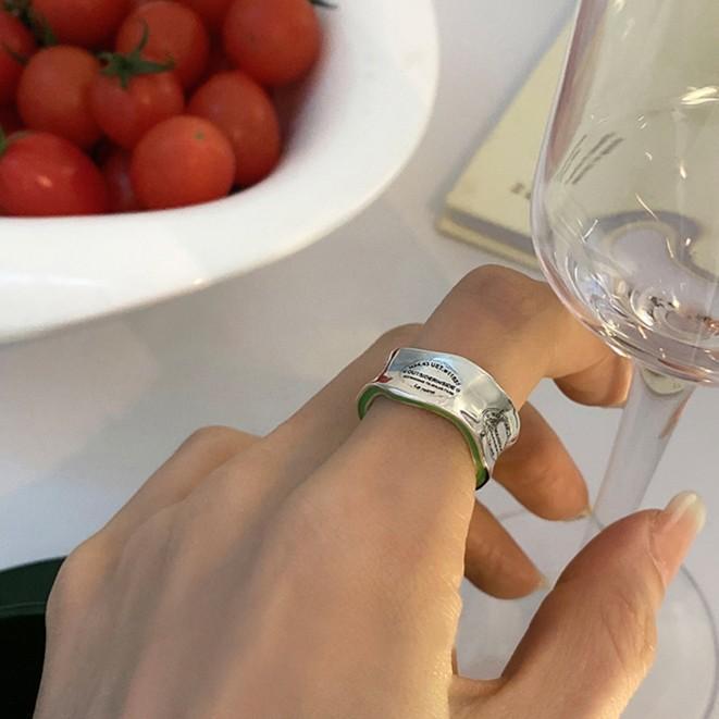 Womens Avocado Green Letter Wave Ring Platinum Plated Copper Adjustable Fashion Jewelry Elegant Statement Look