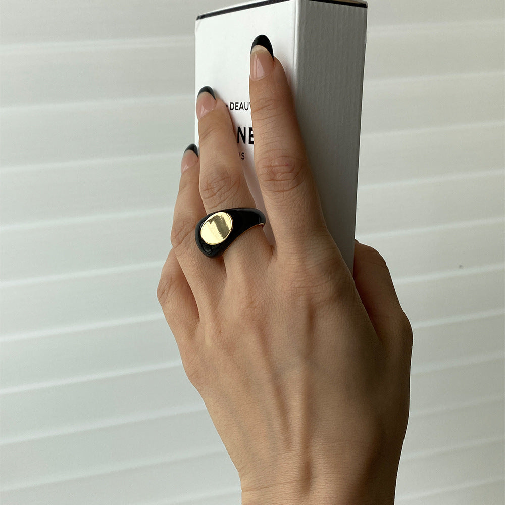 Geometric Titanium Steel Ring With 18K Gold Plating Dripglazed Design Perfect Allmatch Stacking Ring for Women