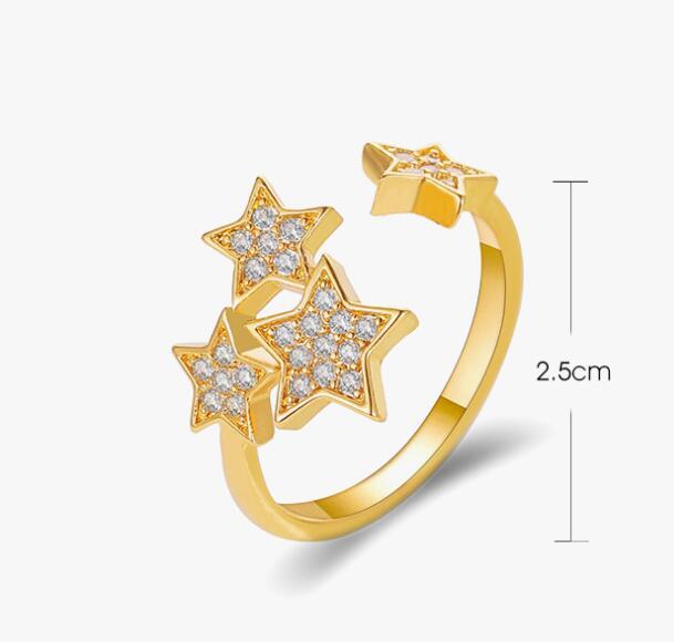 Womens Copper Ring With Five Point Star Inlaid Gem Electroplated Jewelry For Women Fashion Accessory Gift Idea Shine