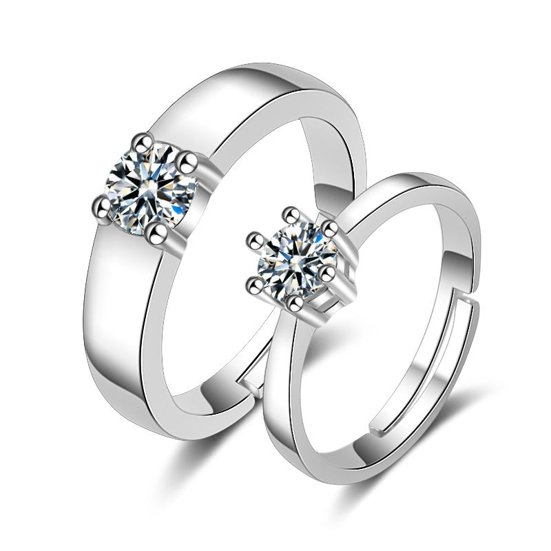 Couple Rings Korean Fashion Jewelry Gift White Copper Electroplated Open Rings Women Men Matching Promise Bands