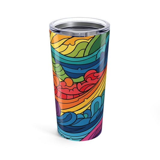 20 Oz Stainless Steel Tumbler Double Wall Vacuum Insulation Spill Resistant Printed Design For Hot And Cold Drinks