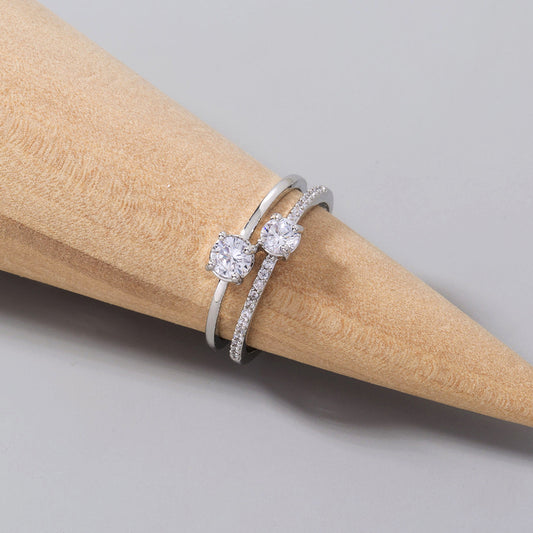 Adjustable Open Copper Ring With Zircon European American Fashion Light Luxury Exquisite Design Elegant Everyday Style