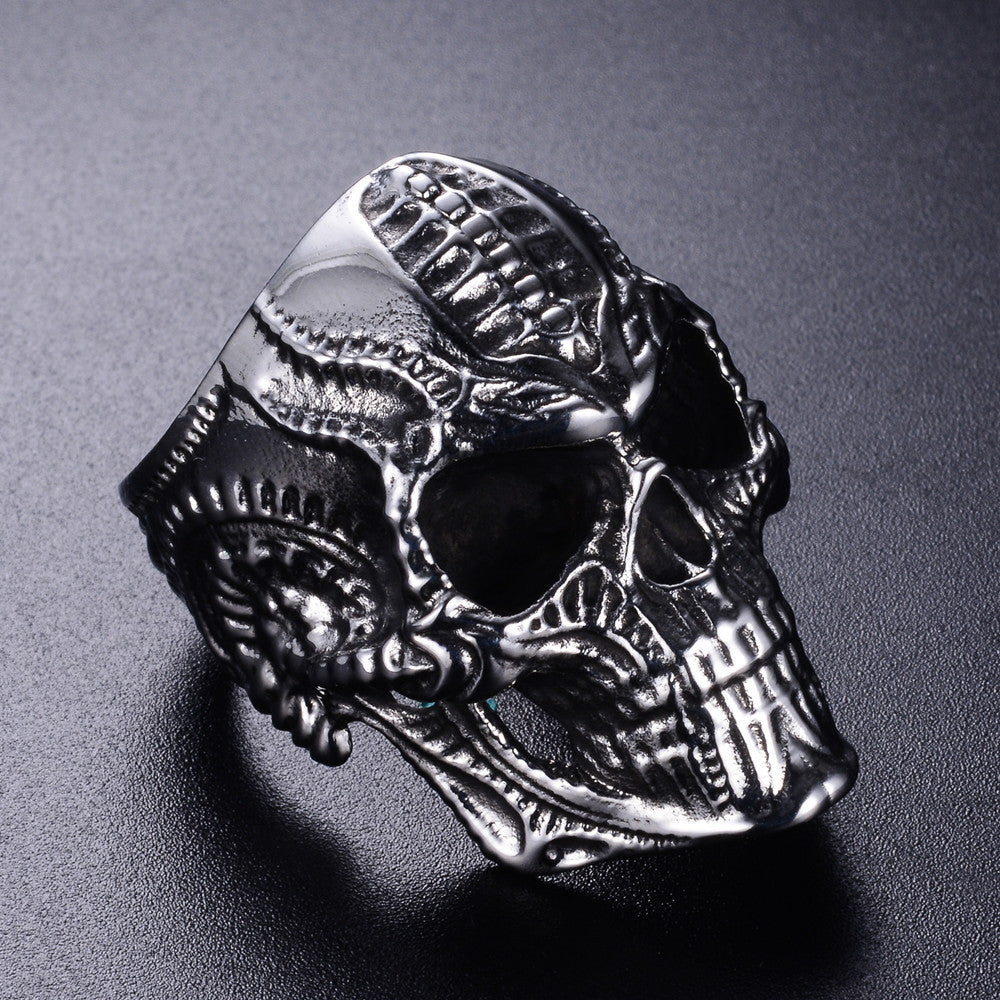 Men's Stainless Steel Skull Ring Punk Hip Hop Biker Ring Bold Statement Ring Gothic Jewelry Wide Band Ring for Men or Women Skull Design Ring Size 7-13