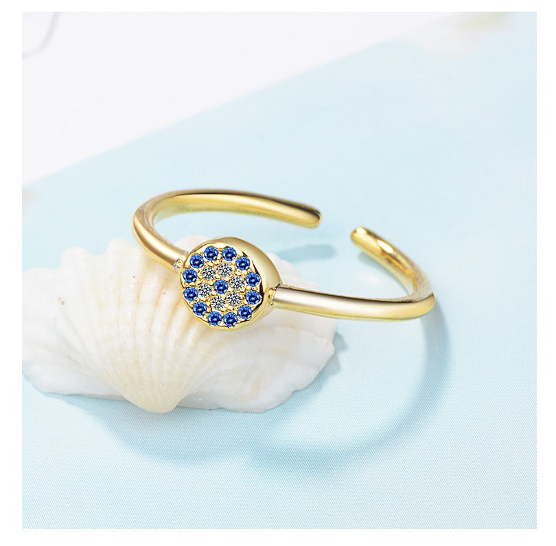 Turkish Evil Eye Ring Retro Circle Blue Eye Jewelry Copper Plated Platinum And Gold Adjustable Opening Band For Women