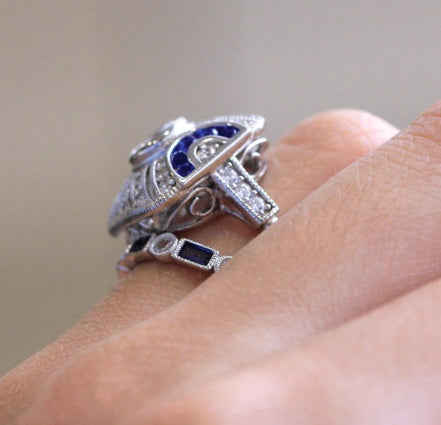 Women Blue Topaz Ring In Sterling Silver Geometric Dainty Elegant Jewelry For Anniversary Engagement Birthday Gift