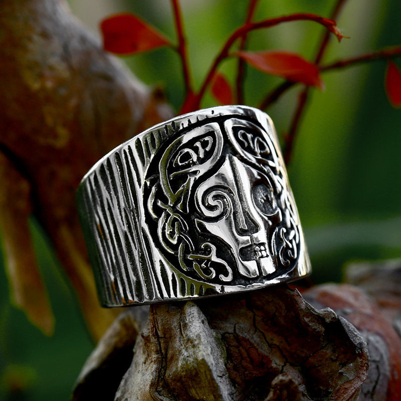 Mens Ring Nordic Vintage Viking Celtic Knot Titanium Steel Polished Durable Retro Bold Statement Jewelry Style